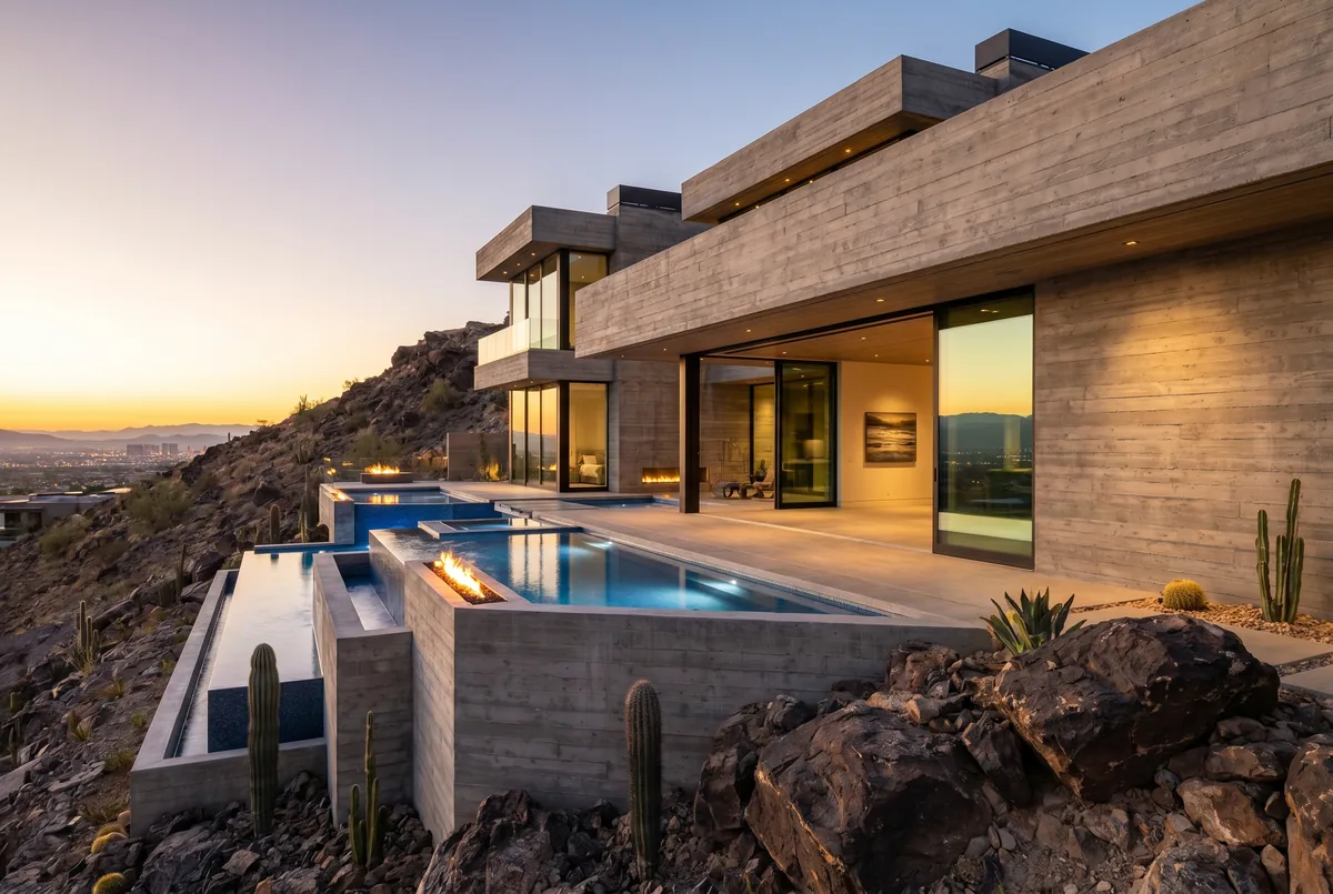 Luxury homes with sliding glass doors in Ascaya, Las Vegas