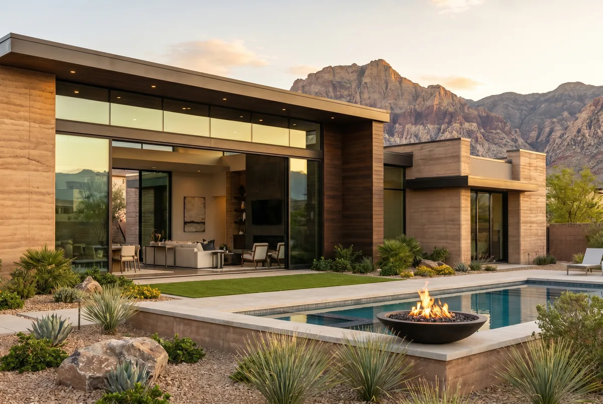 Luxury homes with sliding glass doors in Skye Canyon, Las Vegas